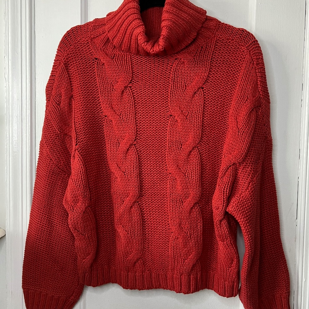 Red Crop Drop Sleeve Cable Knit Sweater